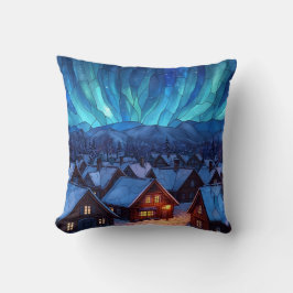 Panoramic Stained Glass Winter Village Kissen