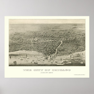Panoramische Karte Chicagos, IL - 1860 Poster