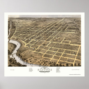 Panoramische Karte Danvilles, IL - 1869 Poster