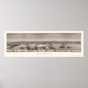 Panoramische Karte der Felsen-Insel-, IL - 1874 Poster