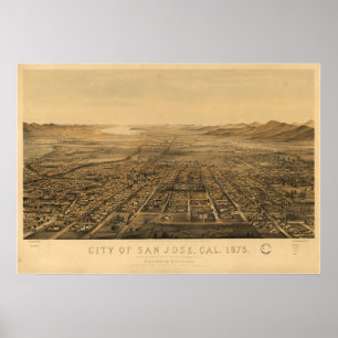 Panoramische Karte San Jose Kalifornien 1875 Poster