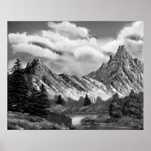 Panoramischer felsiger Berg in Schwarzem u. im Poster