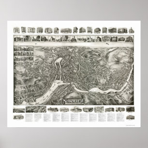 Panoramkarte von Norwich CT - 1912 Poster