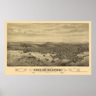 Panoramkarte von Seattle, WA - 1878 Poster