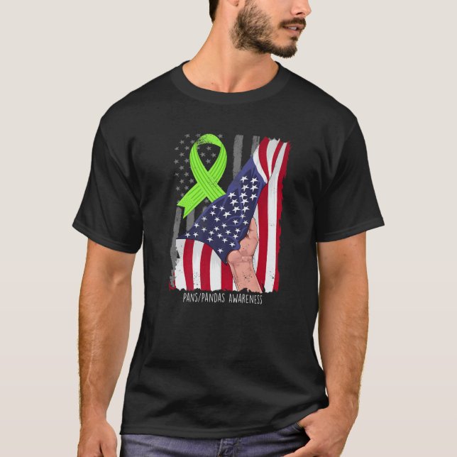 Pans/Pandas Awareness American Flag Lime Green Rib T-Shirt (Vorderseite)