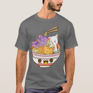 Panseual Anime Ramen T-Shirt Japanische Katzen Ram