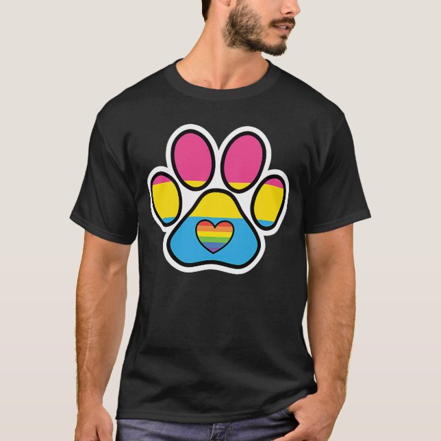 Pansexual Dog Paw Print LGBTQ Pan Pride Flag Furch T-Shirt (Vorderseite)