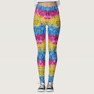 Pansexual Dragon Damask - Farben der Flagge Leggings
