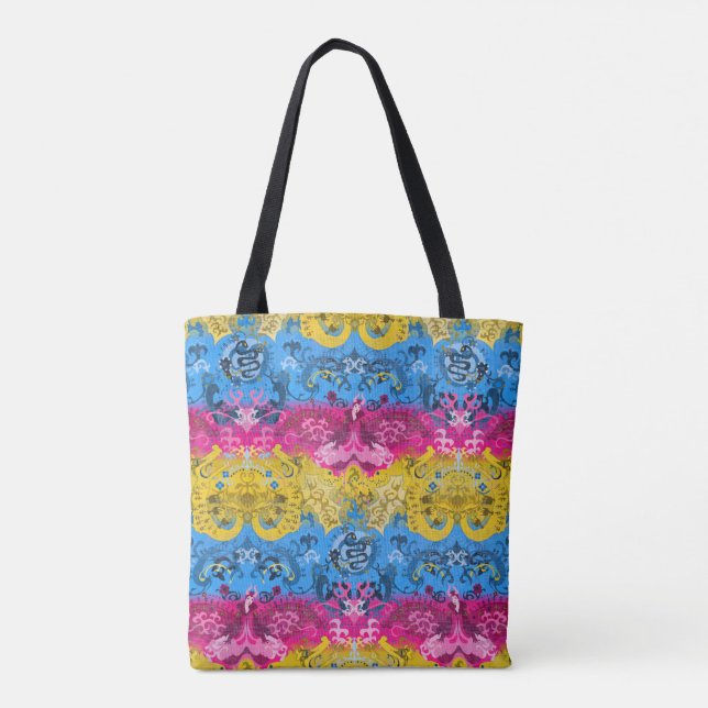Pansexual Dragon Damask - Farben der Flagge Tasche (Rückseite)