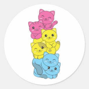 Pansexual Flag Pansexual Pride Lgbtq Niedlich Cat  Runder Aufkleber