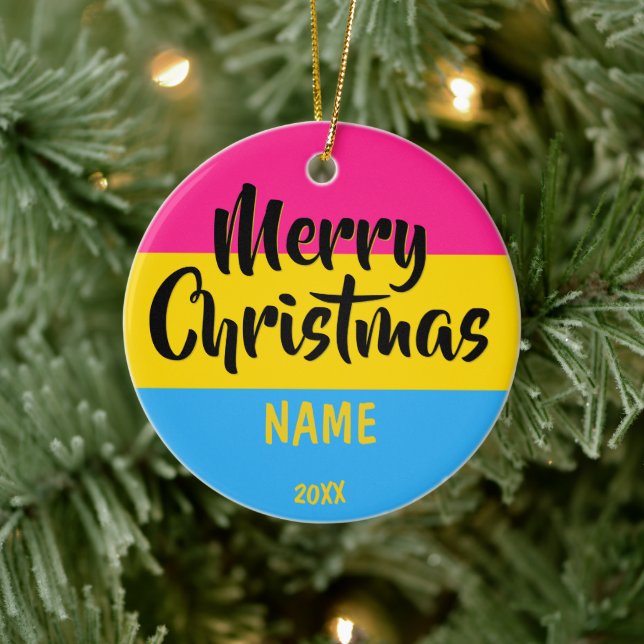 Pansexual Flag Personalized Christmas Keramik Ornament (Baum)