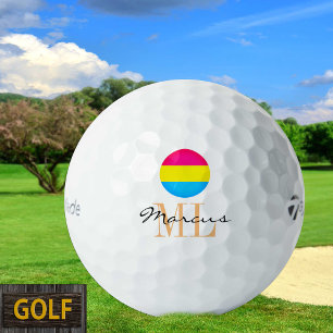 Pansexual Flag & Pride Golf mit Monogramm / LGBT Golfball