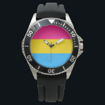 Pansexual Pride (Pan Flag) Armbanduhr<br><div class="desc">Dieses Design zeigt die Pansexual Pride Flag, die als Symbol für die pansexuelle Gemeinschaft entworfen wurde. Es ähnelt der Regenbogenflagge LGBT, die als Symbol für Lesben, Schwule, Bisexuelle, Transgender und alle anderen in der Gemeinschaft verwendet wird. Die Fahne dient dazu, die Sichtbarkeit und Anerkennung der pansexuellen Gemeinschaft zu erhöhen und...</div>