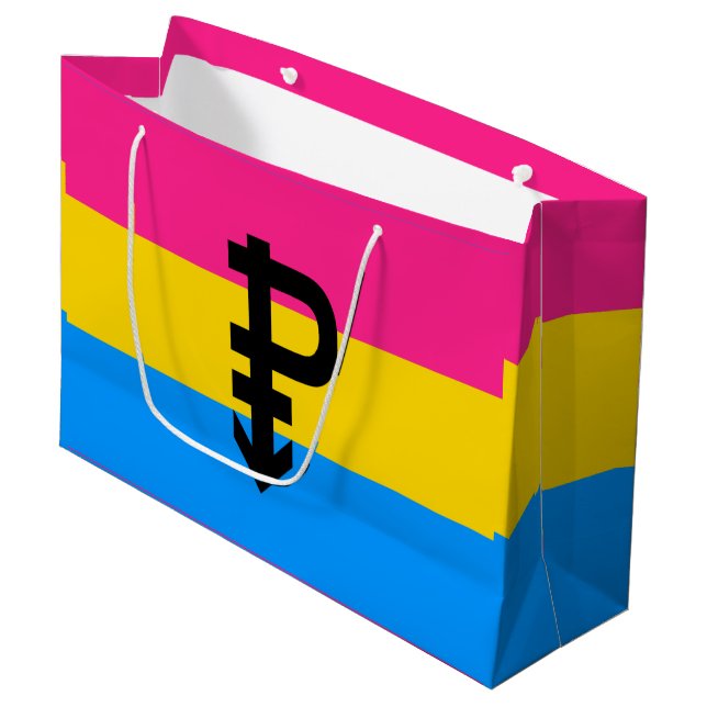 Pansexual-Stolperflagge Große Geschenktüte (Vorderseite Schrägansicht)