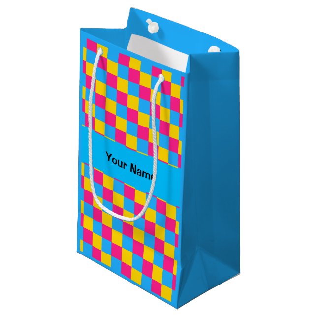 Pansexuelle Farben Schachtel Muster Geschenktasche Kleine Geschenktüte (Vorderseite Schrägansicht)
