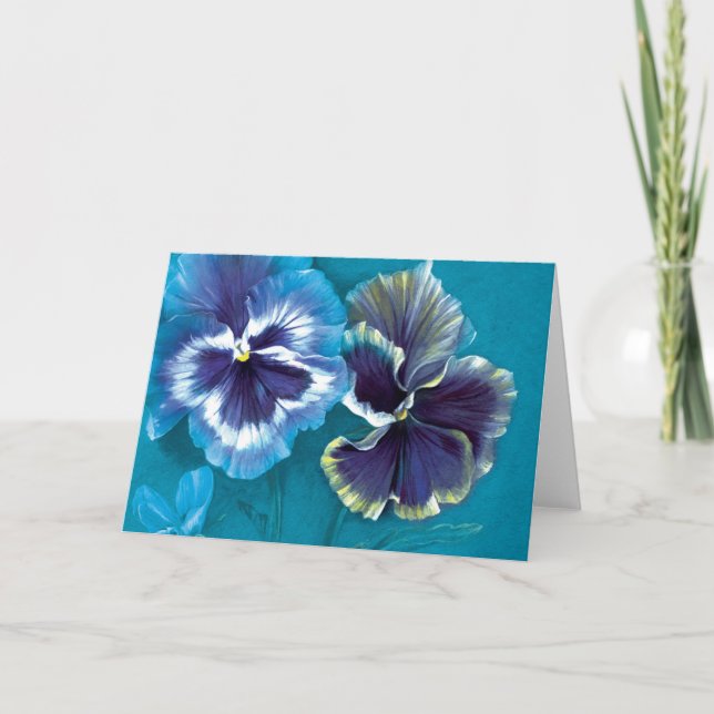 Pansies bleu floral art quotidien carte de voeux (Devant)