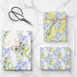 Pansies bleues Icy sur le jeu de papier d'emballag