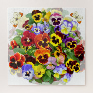 Pansies colorées et papillons Puzzle