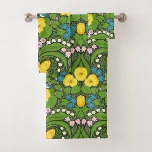 Pansies jaunes, oiseaux et papillons
