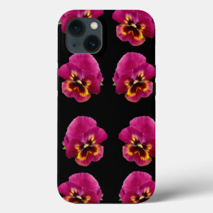 Pansies roses sur Noir, iPhone 13 Coque