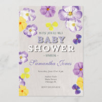 Pansies violas baby shower invitation