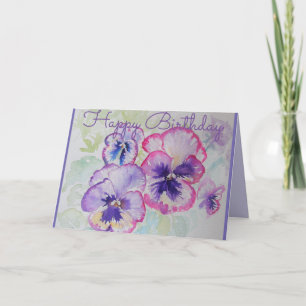 Pansies violet et rose Aquarelle Carte d'anniversa