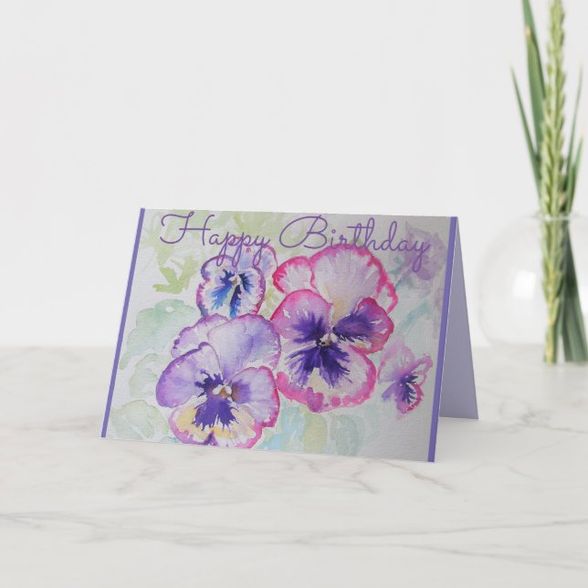 Pansies violet et rose Aquarelle Carte d'anniversa (Devant)