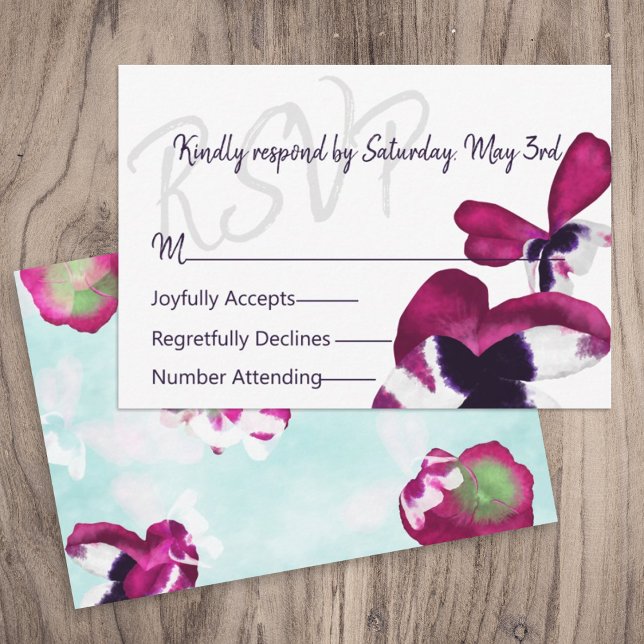 Pansies violette, Turquoise Mariage Carte RSVP (pink purple violet turquoise blue wedding rsvp response respond enclosure cards, flowers pansies)