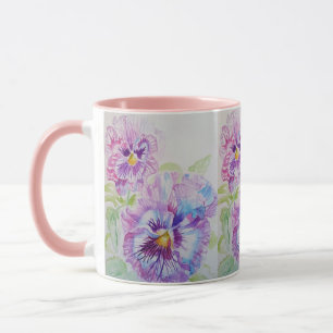 Pansies violettes Aquarelle Peinture Mug rose