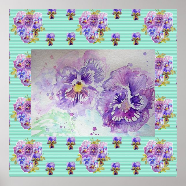 Pansy Aquarelle Peinture art Pansy Poster de fleur (Devant)