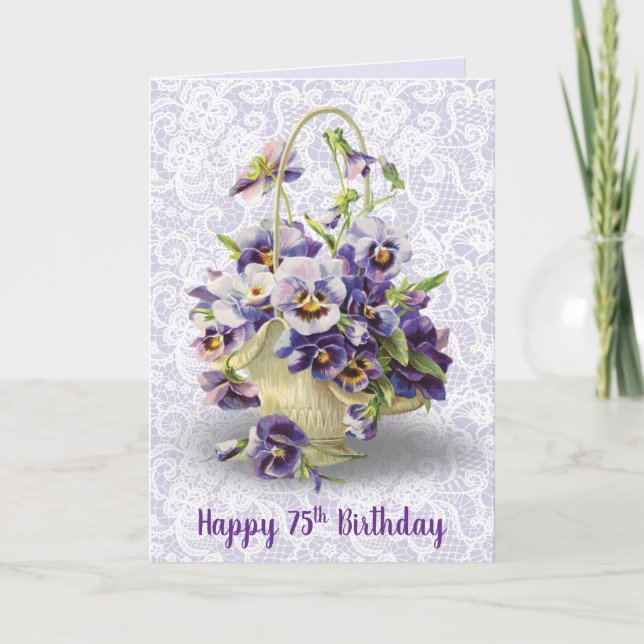 Pansy Basket zum 75. Geburtstag Karte (Vorderseite)