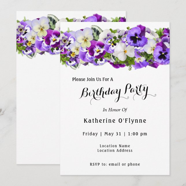 Pansy Birthday Einladung (Vorne/Hinten)