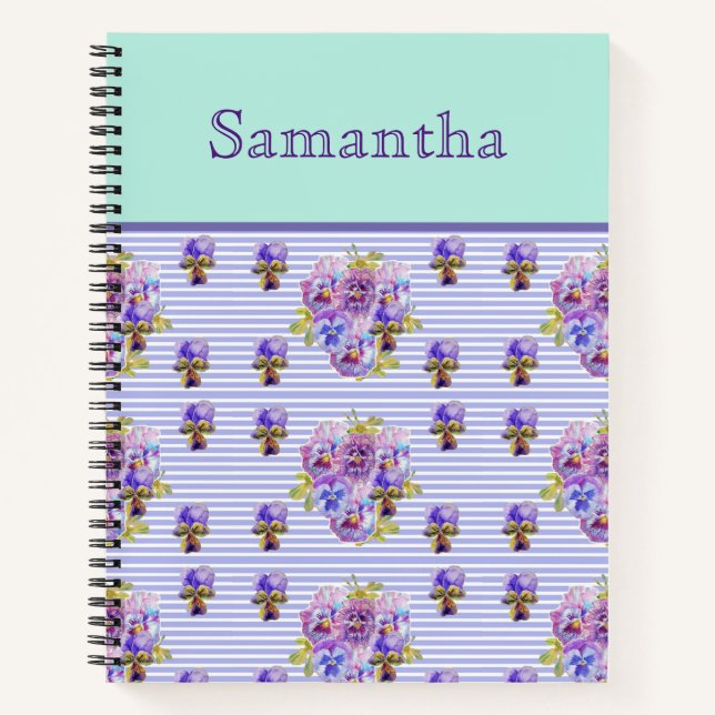 Pansy Blume Aqua floral Rezept Journal Notizbuch (Vorderseite)