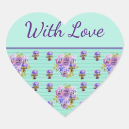 Pansy Blume Aqua Streifen Blumengrün mit Liebe Herz-Aufkleber