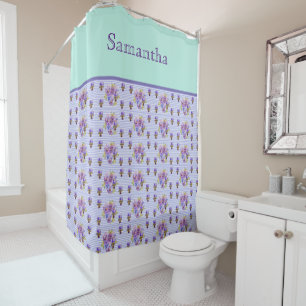 Pansy Blume Aqua Stripe Art Collection Duschvorhang