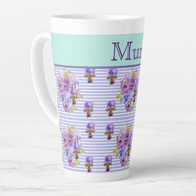 Pansy Blume Aqua Stripe Mama Mütter Day Co Milchtasse (Linke Ecke)