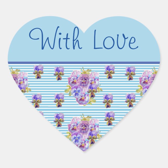 Pansy Blume Blauer Streifen mit Liebe Aufkleber (Vorderseite)