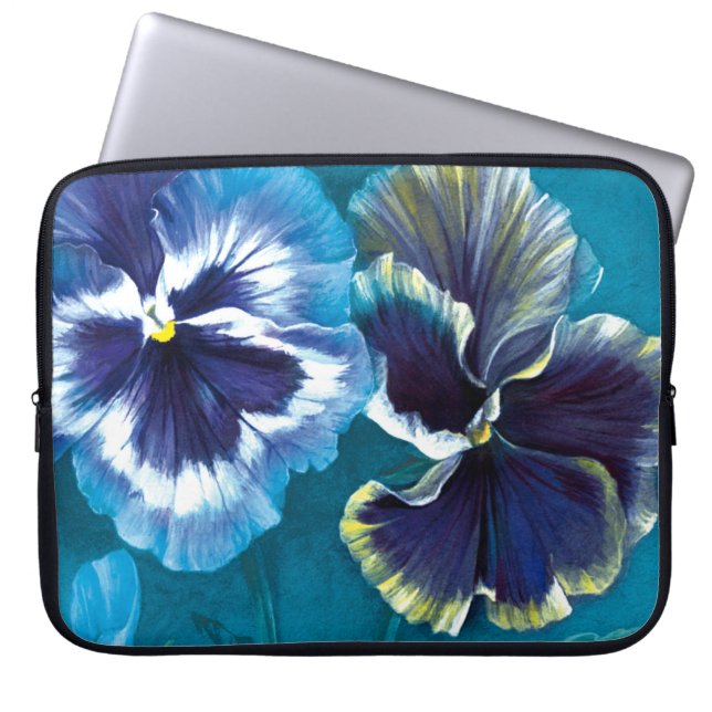Pansy Blume Blumenbemalung Aqua Blue Laptopschutzhülle (Vorderseite)