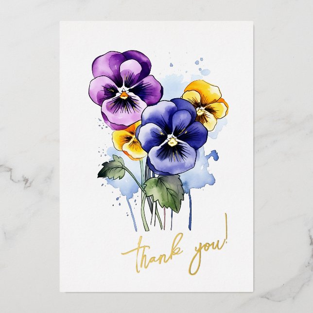 Pansy Blume "Danke!" bearbeitbar Folien Feiertagskarte (Vorderseite)