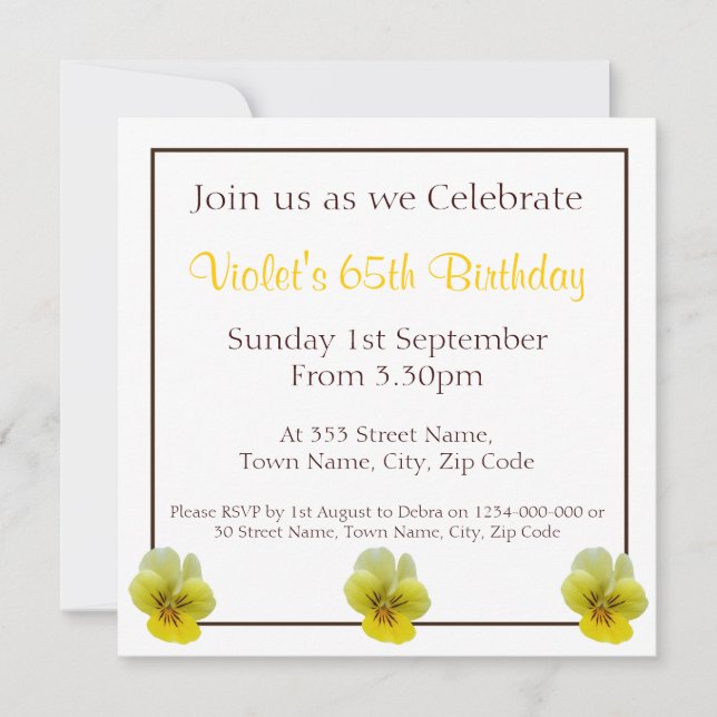 Pansy Blume Einladung zum Geburtstag (Vorderseite)