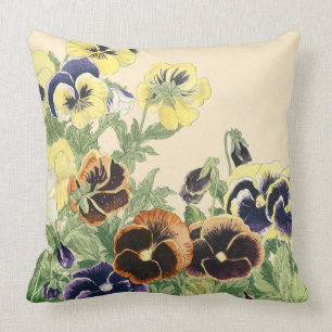 Pansy Blume Holzblock Print Kissen