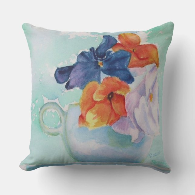 PANSY-BLUME IN EINEM TEACUP-PATIENT KISSEN (Vorderseite)