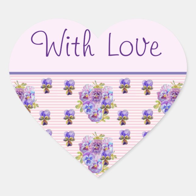 Pansy Blume Rosa Streifen floral mit Liebe Herz-Aufkleber (Vorderseite)