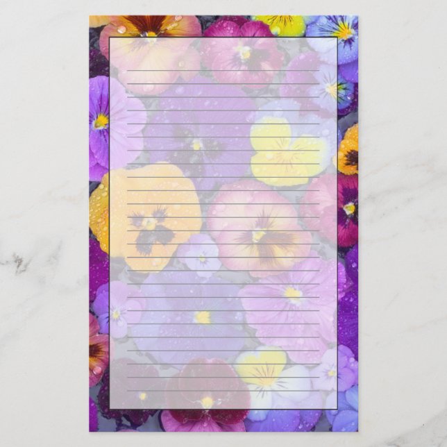 Pansy Blume schwimmen im Vogelbad mit Taube Briefpapier (Vorderseite)