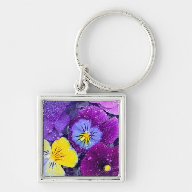 Pansy Blume schwimmen im Vogelbad mit Taube Schlüsselanhänger (Vorne)