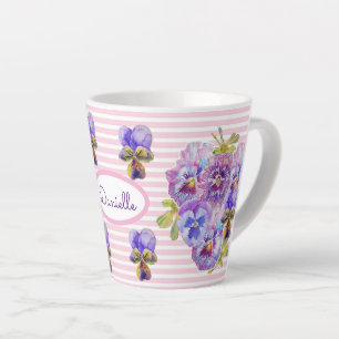 Pansy Floral Viola Vintag Womans Rosa Streifen Milchtasse