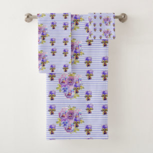 Pansy Flower Aqua Stripe art floral Girls Nom 