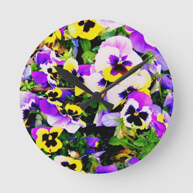 pansy flowers runde wanduhr (Vorderseite)