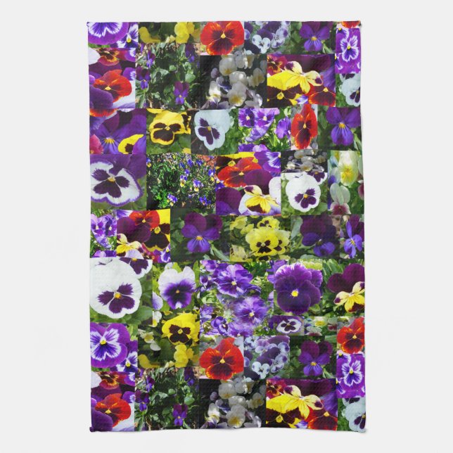 Pansy Foto Collage: Kaleidoskop der blühenden Schö Geschirrtuch (Vertikal)