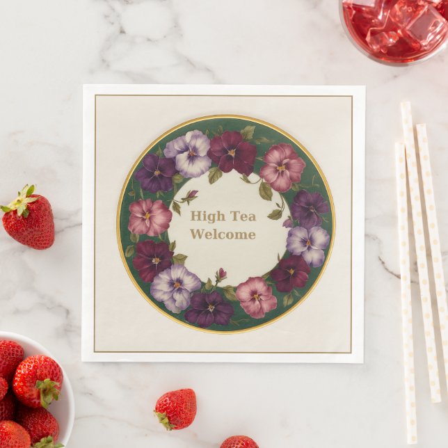 Pansy High Tea Napkins • Ivory & Gold Serviette (Beispiel)